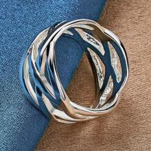 925 纯银镀层时尚简约交织戒指，适合女士男士婚礼订婚戒指，美国尺寸 5-10，波西米亚复古风格配饰精美珠宝