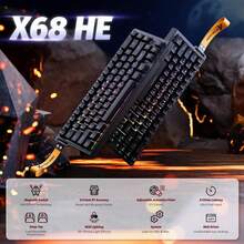 ATTACK SHARK X68 HE Wired Mechanical Gaming Keyboard 60%, Hall Effect Magnetic Switch With Quick Activation, Adjustable Driver, 8KHz Polling Rate, RGB Backlight, Top Mount, Side Printed Keycaps - 黑色 - 查看 1