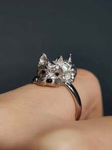 1pc Fashionable Dog Decorated Knuckle Ring Suitable For Women Daily Wear - Silver - View 5