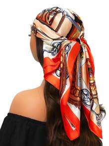 1pc 35.4 Inch Square Scarf, Fashion Printed 90cm Scarf Shawl Neckerchief Luxury Silk Feeling For Women, All Season