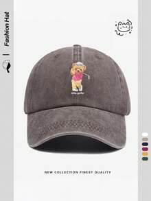 1 件女士卡通高尔夫熊主题印花棒球帽，透气可调节高尔夫太阳帽，男女款休闲户外遮阳帽，适合海滩、派对、度假、建筑工地