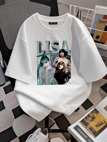 180g Pure Cotton Limited Lisa T Shirt Lalisa Manobal Oversize Sweathirt BPC18 Slightly Soft Comfortable Stylish Print Round Neck Short Sleeve Unisex For Women Fashion Homme Graphic Casual Top For Everyday Wear Stretched Versatile Streetwear Summer Breathable Designer Clothes - trắng - Xem 2