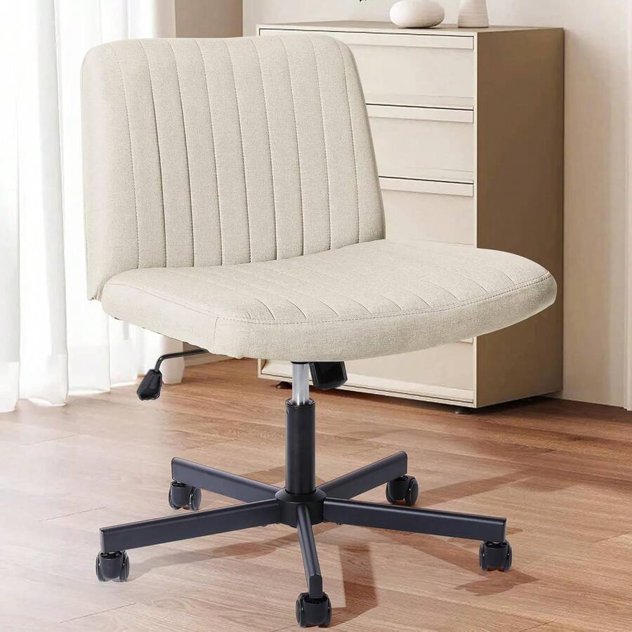 Criss Cross Chair, Extra Wide Armless Rolling Office Desk Chair With Wheels, Plus Size Viral Vanity Legged Chair, Bedroom Beige - 米色 - 查看 1