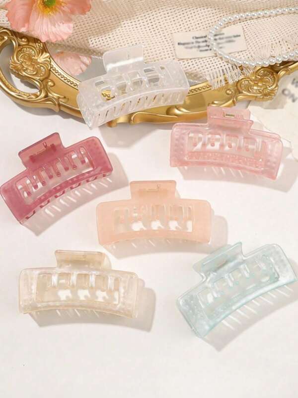 6pcs Premium Transparent Pearlescent Square Claw Clips, Versatile Hair Accessory For Thin Hair, Elegant Design