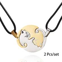2 szt./zestaw Czarno-biały wisiorek z kotem ze stali nierdzewnej Kotek w uścisku Naszyjnik dla pary Biżuteria prezent dla chłopca i dziewczynki Łańcuszek z wisiorkiem Prezent urodzinowy Naszyjnik dla najlepszych przyjaciół Naszyjnik Wisiorek Prezenty na Dzień Ojca i Dzień Matki - one-size - Zobacz 7