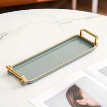 1pc Rectangular Modern Luxury Design Serving Tray With Handle, Suitable For Dessert, Cake, Snacks, Wedding, Home And Office Use