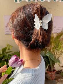 爪夹 4 件/1 件女式 2.68 英寸/6.8 厘米仙女可爱蓝色、白色、绿色、粉色全息蝴蝶形状大号轻质塑料发夹，时尚百搭高档优雅简约发饰适合日常外出、休闲派对、通勤、海滩、沐浴、化妆、学校用品、大学秋季配饰秋冬度假装女士 - 彩色 - 查看 6