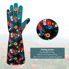 1pc Breathable & Puncture-Resistant Long Gardening Gloves With Floral Print, Made Of Polyester - Green - View 6