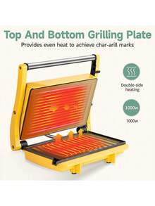 SUSTEAS Panini Press Grill - Sandwich Maker With Non-Stick Cooking Plate, Electric Indoor Grill That Opens 180 Degrees 304Stainless Steel - US A Type Plug(110-127V) - View 2