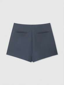 女士时尚休闲纯色不对称裹身短裙，简约时尚夏季裙裤 - 深灰色 - 查看 2