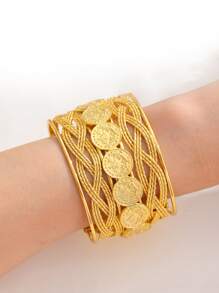 New 2025 Dubai Fashion Gold Coin Copper Alloy Bracelet, Exquisite Rhinestone Geometric Bangle, Suitable For Wedding Party Wear Jewelry