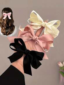 1/3pcs Soft Long Tail Bowknot Hair Clips, Retro Metal Silk Hair Clips, Suitable For School, Beach Party, Elegant Daily Wear, Great Gift For Girls, Hair Accessories For Women, Head Accessories, Hairpin - Multicolor - View 1