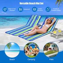 3-Piece Beach Lounge Chair Mat Set 2 Adjustable Lounge Chairs With Table Blue\Stripe\Green - 藍色 - 查看 5