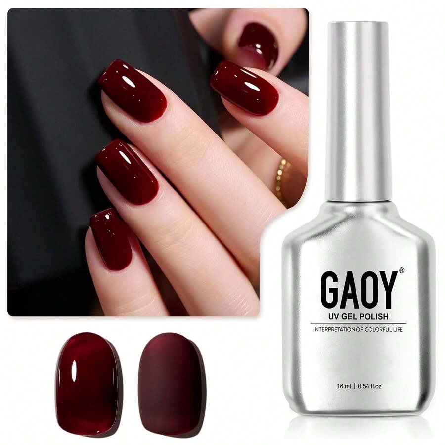 GAOY Esmalte de uñas de gel rojo oscuro, 0.6 onzas líquidas, esmalte de gel semipermanente, curado con luz UV para arte de uñas, manicura en casa, vino atractivo 2387 - Rosa polvoriento - Ver 1