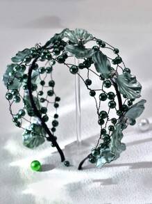 1pc Green Crystal Flower Headband ​Lightweight Party Hair Band Festival Boho Hair Accessories Clean Girl Accs Women Hats A187