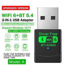 VAORLO 2 In 1 Bluetooth 5.4 USB Adapter + WIFI 6 Wireless Network Card (2.4G & 5GHz) Dual Band Receiver For PC/Laptop Win 10/11 Driver-Free MU-MIMO Multi-Device Connection, Bluetooth Mode For Bluetooth Headsets Speakers Bluetooth Mouse And Keyboard - Black - View 7