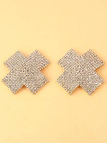 1 Pair Sexy Silver Crystal Cross Shaped Nipple Pasties, Women Party Accessories - Gold - View 1