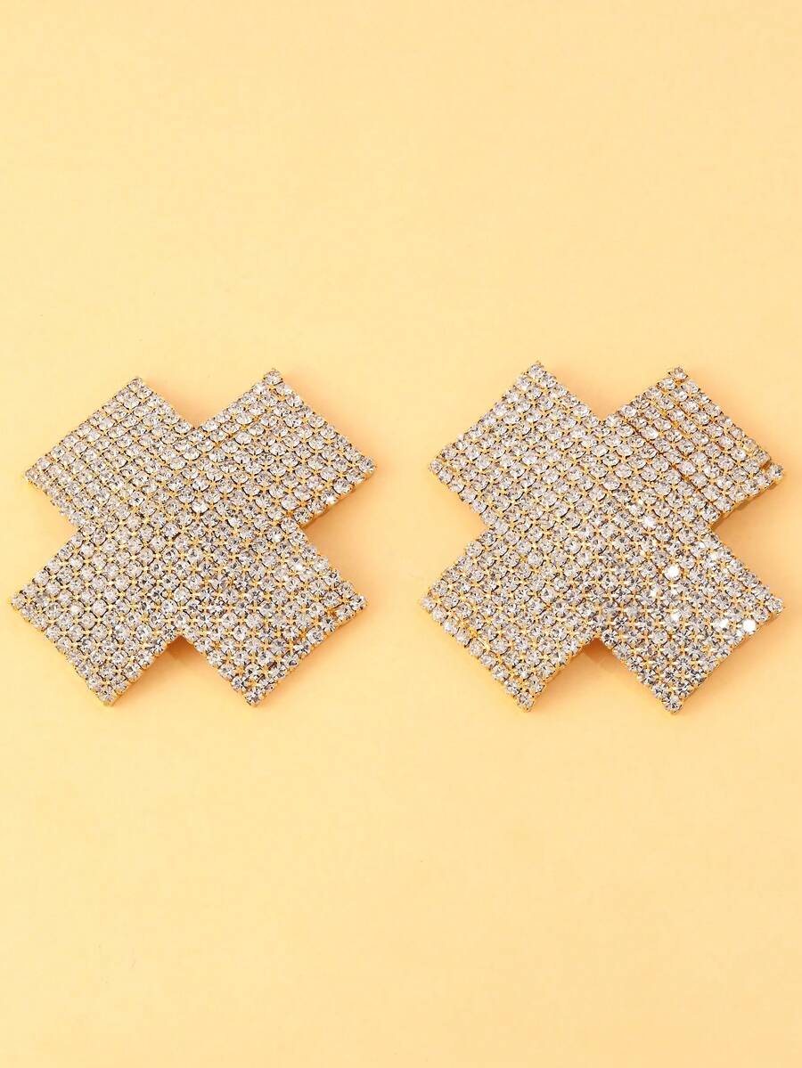 1 Pair Sexy Silver Crystal Cross Shaped Nipple Pasties, Women Party Accessories - Gold - View 1