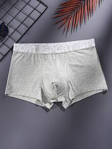 HIALEGION 4 piezas Calzoncillos deportivos para hombre con cinturilla con estampado de letras, ropa interior deportiva y de ocio de unicolor, calzoncillos tipo bóxer simples y cómodos para hombres