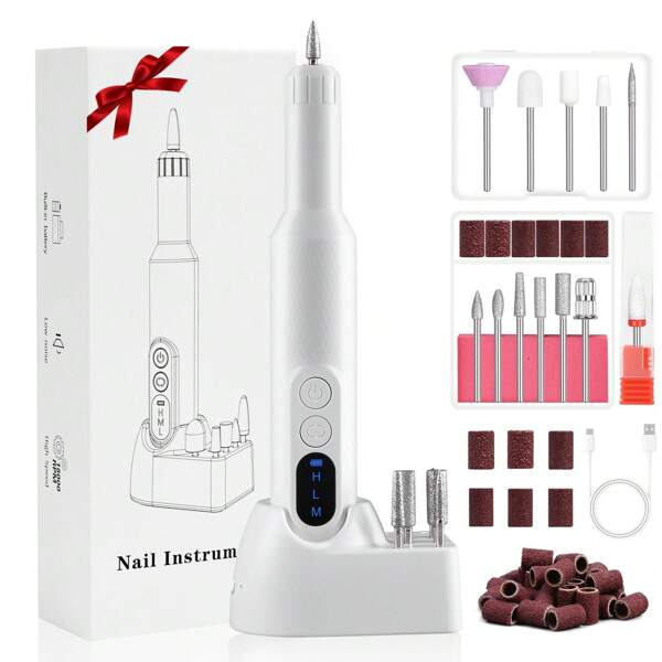 Electric Nail Drill, Cordless Portable Professional Nail Drill, 12 Nail Drill Bits Adjustable Speed Electric Manicure And Pedicure Set, Grinding, Polishing Nails Nail Care Nail Art, Nail Art Tools For Home And Salon Use,Back To School