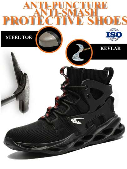 1 Pair Black Steel Toe Shoes For Men And Women ,Anti-Smash Slip Resistant Anti-Puncture,Mesh Fabric Fashion Comfortable Soft Sport Shoes For Construction,Suit For Construction Workers Factory Manufacturing Workers Mechanics Technicians Landscapers Gardeners Worn In All Season