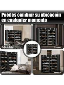 SANSA HOME Shoe Rack Storage Organizer, Double Row Portable Nonwoven Fabric Cover Shoe Rack Holds Up To 38 Pairs Gray - Black - View 7