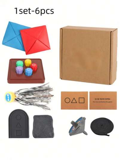 6pcs/Set Korean Konggi Stone Game Set, Inspired By Traditional Tossing Game, Enhances Focus, Includes Vintage Dice And Spinning Top, ASMR Stress Relief Series (Unofficial)