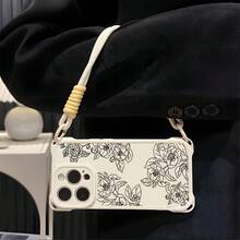 Caja del teléfono Caja del teléfono de la línea de 1PC Cordón portátil con orificios de cuatro esquinas, compatible con 16 15 14 13 12 Pro Plus, protector, antiincrustante, de moda, anticaída - Blanco - Ver 5