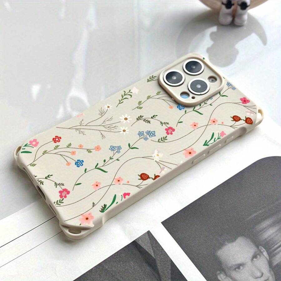 Funda para teléfono 1PC Diseño de patrón de flores de ratán Cuatro esquinas se pueden colgar Funda para teléfono móvil 15 Pro 14 Plus 16 13 12 TPU Todo incluido Mate Protector suave - Colores mixtos 2 - Ver 1
