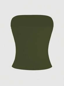 XLLAIS Áo camisole cơ bản gợi cảm không dây, áo ống ôm sát co giãn màu trơn thời trang, phù hợp cho phụ nữ mọi mùa hè. - xanh quân đội - Xem 7