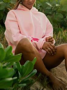 Embroidered Hoodie, Y2K Pullover, Sweatshirt, Hoodie, Casual Style - Hồng - Xem 4