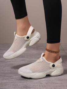 女士透气网眼休闲运动鞋，时尚镂空设计，适合室内外，黑色防水徒步鞋 - 2568白色 - 查看 2
