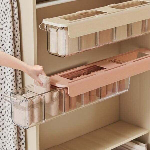 1pc Wall Mounted Socks And Underwear Organizers - Clear Plastic Multi-Compartment Closet Storage Box, Space Saving Design For Tidy Storage, Underwear Storage Solution | Stylish Wall Mounted | Durable Plastic Box, Underwear Organizer, Underwear Storage