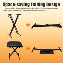 Black Double - Tube X - Shaped Electronic Keyboard Stand and Bench Set