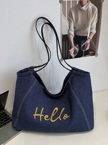 2025夏季大容量女士托特包，时尚手提包单肩包，通勤包，大学生包 - 藍色 - 查看 1