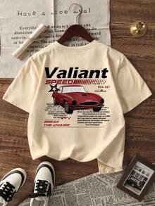 1pc Boys Casual Printed Round Neck Short Sleeve T-Shirt, Summer Student Youth Clothing - Artistic Style T-Shirt Brings Joy And Happiness To Every Child! - Apricot - View 1