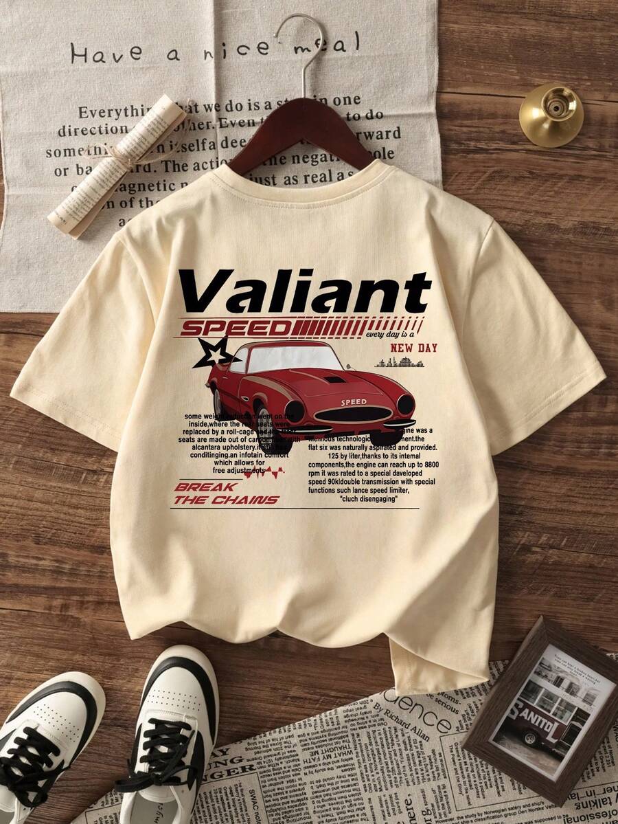 1pc Boys Casual Printed Round Neck Short Sleeve T-Shirt, Summer Student Youth Clothing - Artistic Style T-Shirt Brings Joy And Happiness To Every Child! - Apricot - View 1