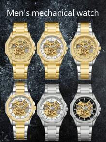 BaGoLee 1pc Men's Mechanical Watch, Hollowed-Out Design Showcasing Mechanical Structure, Self-Winding Accurate Timekeeping, Reliable Waterproof, Comfortable Wear, Versatile For Any Occasion, Suitable For Any Man
