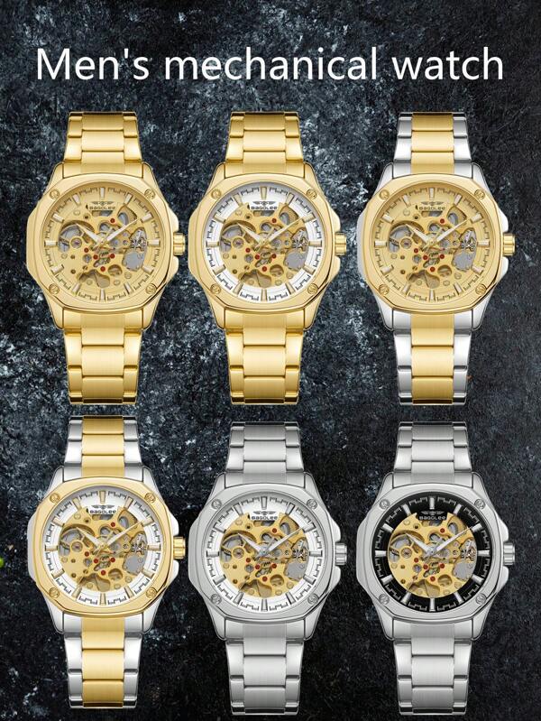BaGoLee 1pc Men's Mechanical Watch, Hollowed-Out Design Showcasing Mechanical Structure, Self-Winding Accurate Timekeeping, Reliable Waterproof, Comfortable Wear, Versatile For Any Occasion, Suitable For Any Man