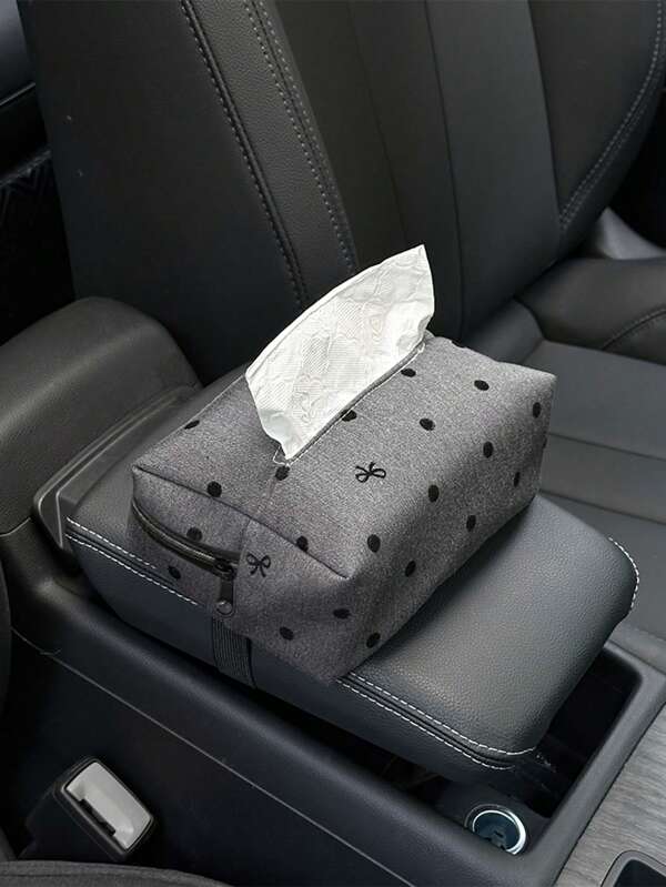 1pc Polka Dot Car Tissue Box, Hanging Tissue Holder For Car Seat
