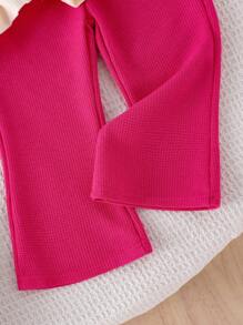 2pcs Baby Girl Cherry Embroidered Ruffle Trim Bohemian Style Long Sleeve Top And Elastic Waist Flared Casual Pants Set - Apricot - View 5