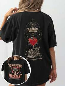 Women's Summer Glass Throne Graphic Print Round Neck Short Sleeve Simple Casual Everyday Black Plus Size T-Shirt Tops, - Black - View 1