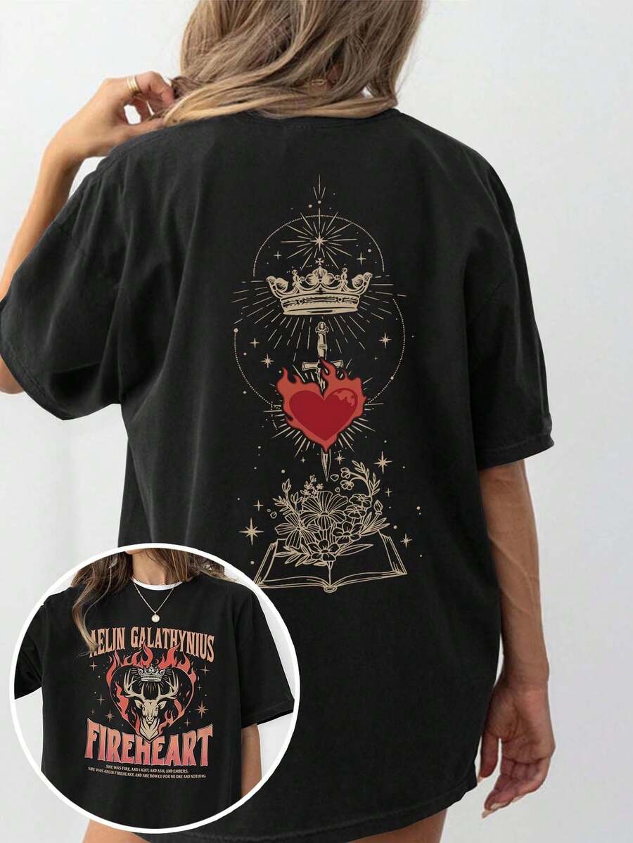 Women's Summer Glass Throne Graphic Print Round Neck Short Sleeve Simple Casual Everyday Black Plus Size T-Shirt Tops, - Black - View 1