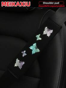 1 miếng đệm vai dây an toàn ô tô bằng vải lấp lánh hình bướm màu tím, xanh lá cây, xám đậm, thoải mái, giảm áp lực, chống ma sát, phụ kiện ô tô dành cho nữ, màu tím. - Một cỡ - Xem 8