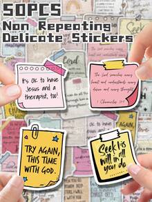 50 件圣经经文主题贴纸不重复精致装饰，适用于节日礼物、派对装饰、家居装饰、生日礼物、行李箱、滑板车、手账、水瓶、杯子、笔记本电脑、平板电脑、手机壳、笔记本、学校用品、返校 - 彩色 - 查看 7