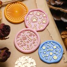 1 Pc, Cute Texture Series Wax Stamp Head, Removable Wax Stamp Head For Footprints/Grids/Leaves, Suitable For Envelope Letter/Invitation Letter/Party/DIY Craft Stamp Decoration/Gift Decoration/Various Holiday Gifts,For School Supplies,Back To School