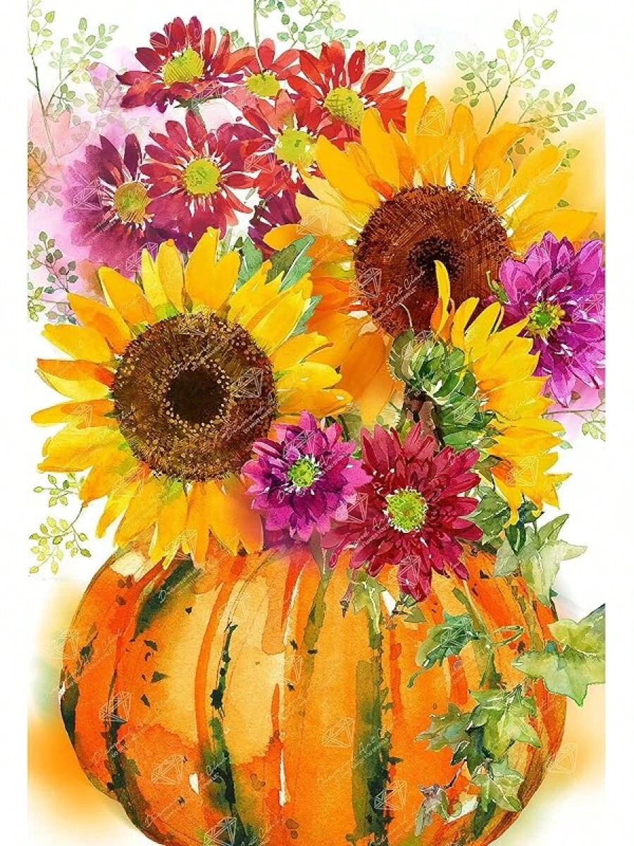 Summer Must-Have,2025 Best SellerDIAMOND ART CLUB Lea's Garden Diamond Painting Kit, Fun DIY Crafts For Adults, Round Diamond Art Canvas For Beginners, 13" X 13" (33cm X 33cm) - Pumpkin with Sunflowers - 查看 1
