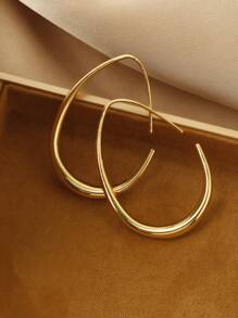 Boucles d'oreilles à créoles légères en forme de larme pour femmes, grandes boucles d'oreilles ovales dorées brillantes avec languette, bijoux d'énoncé hautement polis, cadeau pour femmes et adolescentes, boucles d'oreilles à créoles en forme de U simples pour femmes - été - bijoux