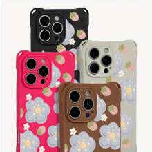 Funda de teléfono 1 pieza pintura al óleo azul diseño de patrón de flores cuatro esquinas colgante funda de teléfono 16 Pro 14 Plus 15 12 13 TPU impreso suave - Colores mixtos 2 - Ver 2