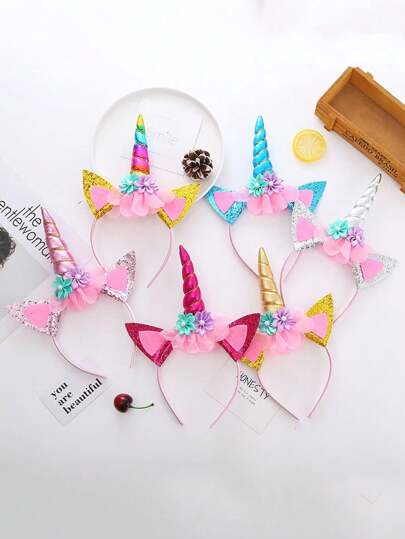 6 Stücke Einhorn Party Haarreife - Einhorn Party Zubehör, geeignet für Geburtstag, Halloween, Weihnachten und Thanksgiving Party Haarband Accessoires